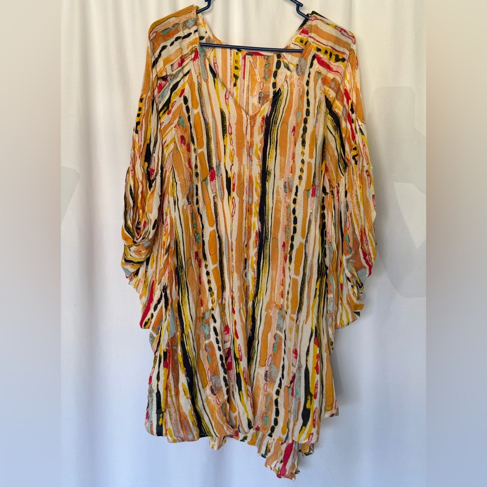 Free People Colorful Striped Kaftan Tunic Mini Dress